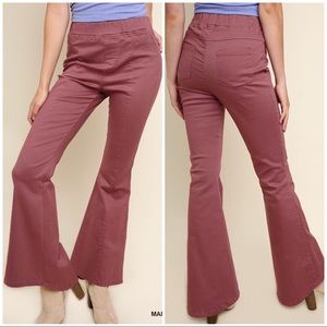 Mauve Pull On Flares With back pocket details